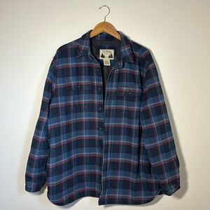 LL Bean Men’s Plaid Cotton Insulated Shirt Jacket Blue Red Tartan XL NorthWoods